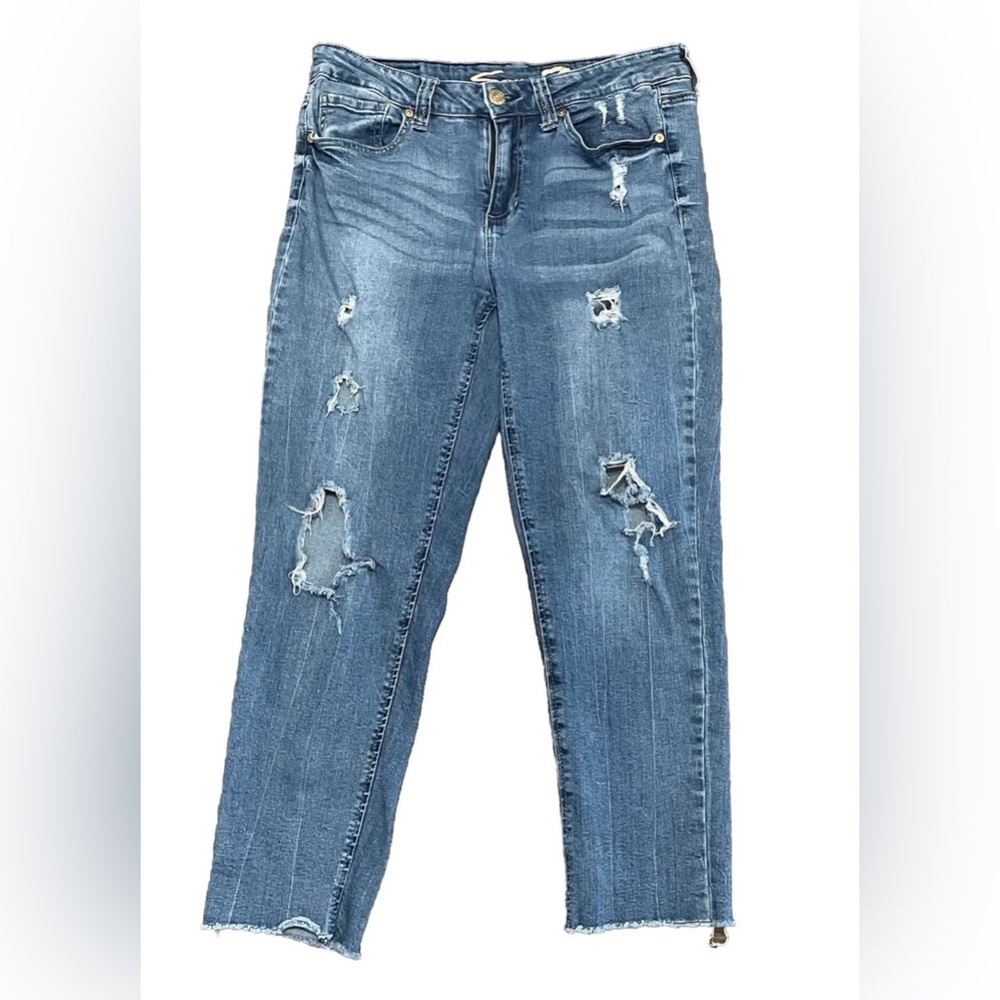 Seven 7 Women’s Ankle Skinny Jeans Size 12 Distressed Medium Wash Stretch Summer